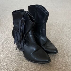 Black Fringe Ankle Boots